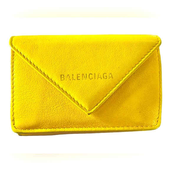 Balenciaga Paris Papier Mini Wallet in Neon Yellow Leather - EUC - Picture 1 of 14